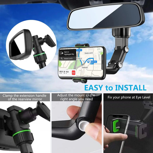 360° Rotatable Rearview Mirror Phone Holder